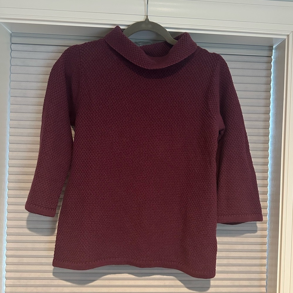Boden maroon sweater, mock neck, 3/4 sleeves, wool cotton blend